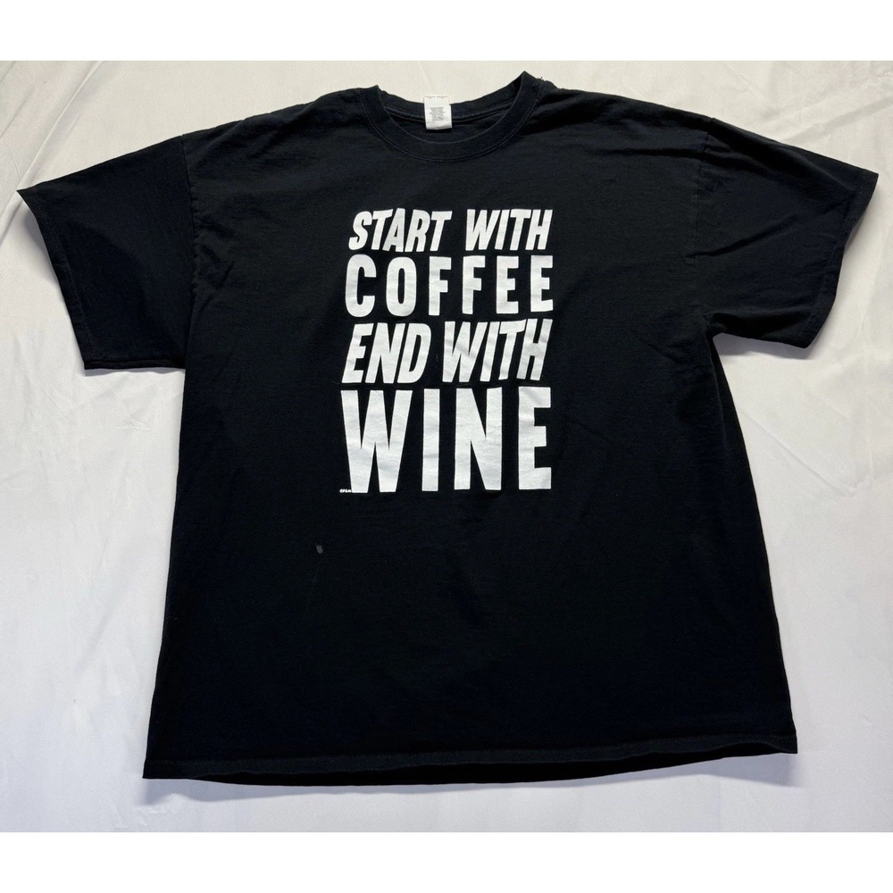 Gildan XL humor graphic tee‎ Black graphic Start With Coffee End with Wine shirt